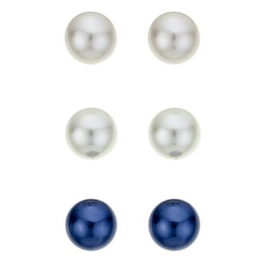 Blue and cream pearl stud earring set